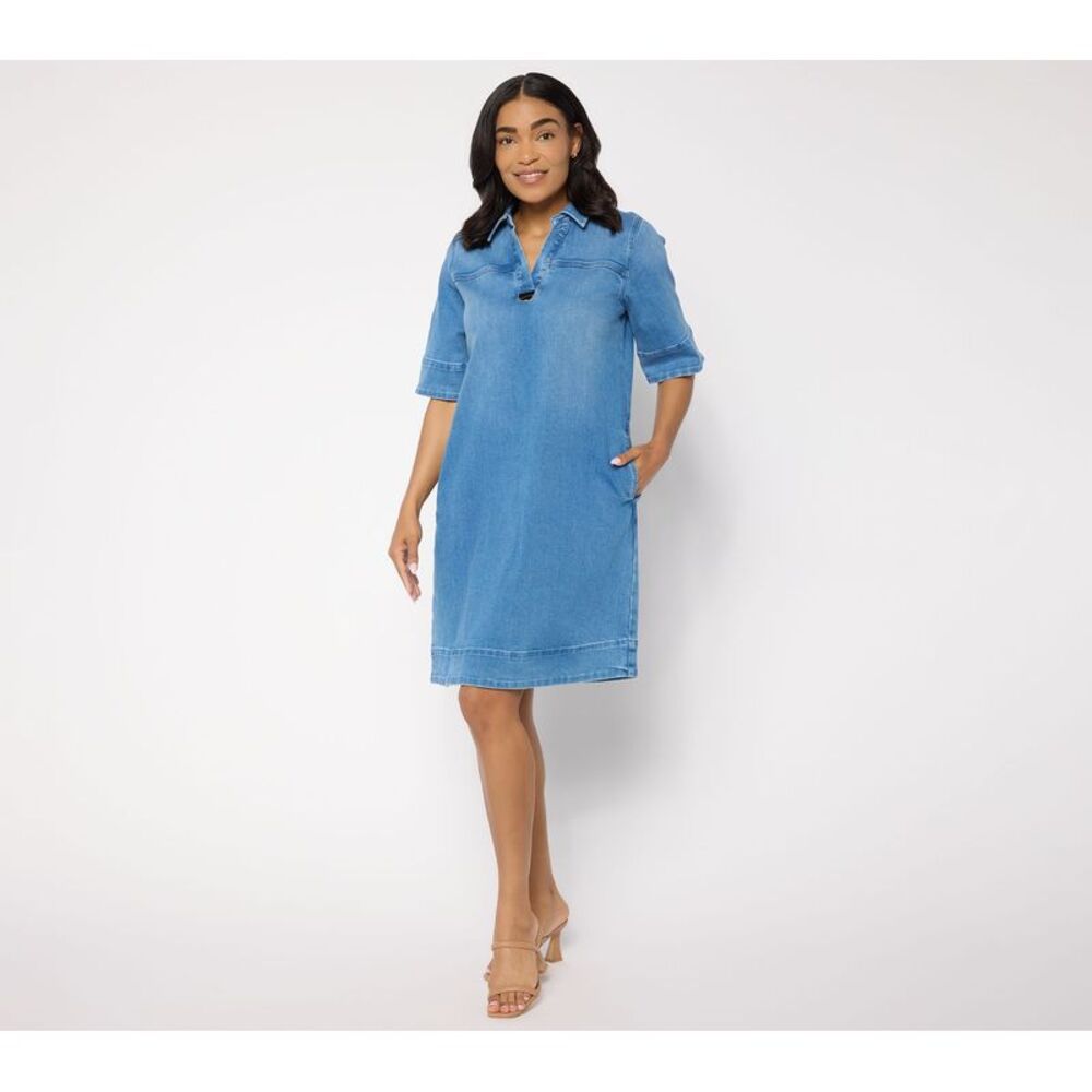 Women Control Women's Plus Sz Dress 2X Denim Shift Blue